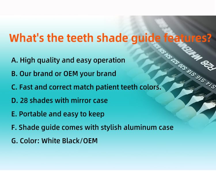 Professional 3D R-28 Dental Tooth Teeth Whitening Shade Guide for Dentist Tracking Teeth Whitening Course, Tooth Shade Guide with 28Colors