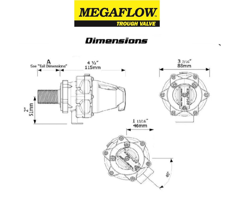 Jobe Valves Megaflow Valve with Short Tail, 1", Yellow/Black(Does NOT include Nut and Washer)