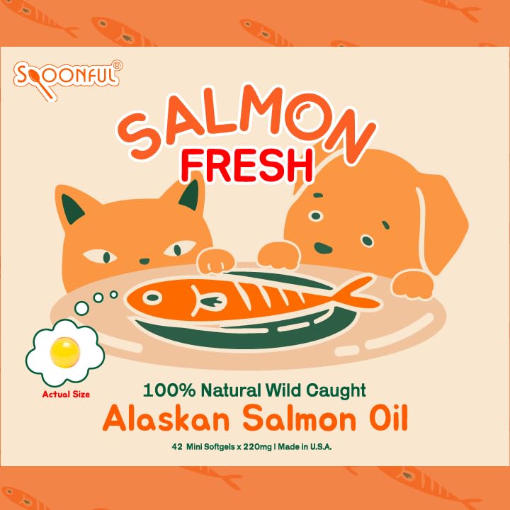 Spoonful Salmon Fresh - 100% Natural Wild-Caught Alaskan Salmon Oil – 220 mg Mini Softgel, 42 Mini Softgels | DHA, EPA & Natural Astaxanthin, Non-GMO, Sustainable, Made in USA (42)