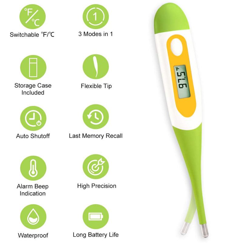 Digital Oral Thermometer for Adult and Kid, Easy@Home Accurate Fast Reading Body Temperature Thermometer for Oral and Underarm Measurement with Fever Alarm，EMT-021B-Green Green