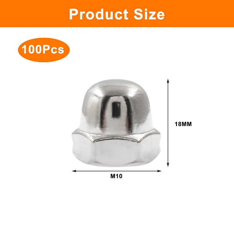 Hitefu 10PCS M10-1.5mm Acorn Cap Nuts, Stainless Steel Hex Cap Dome Head Nuts Locknuts, Bright Finish 10