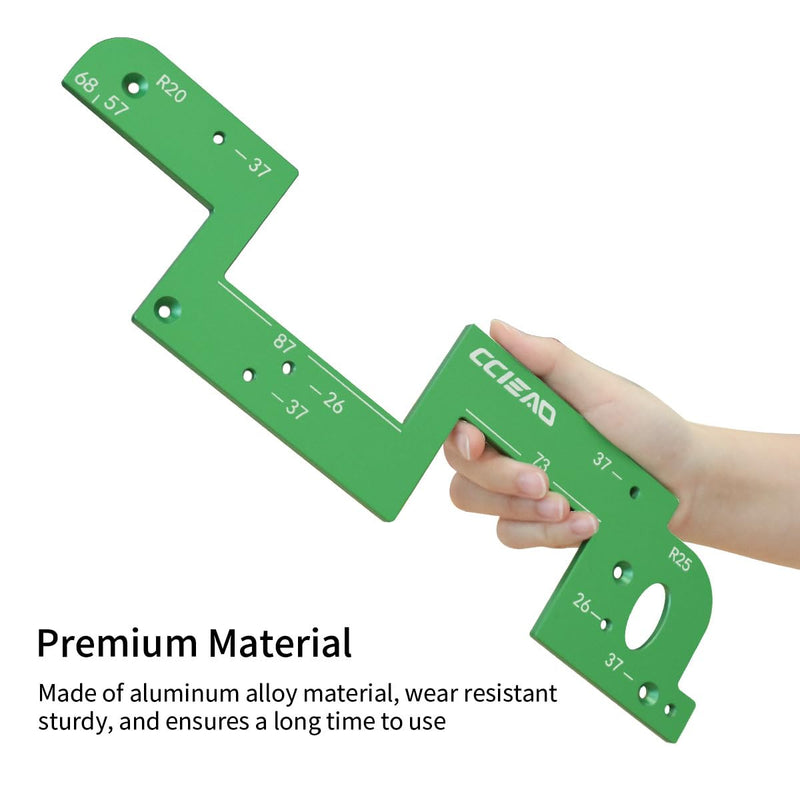 Stable Arc Grooving Auxiliary Tool with Round Corner Radius Templates R20/R25, Aluminum Alloy Handle-Free Slotting Locator Jig Punch Positioning Fixture for Wardrobes and Kitchen Cabinets