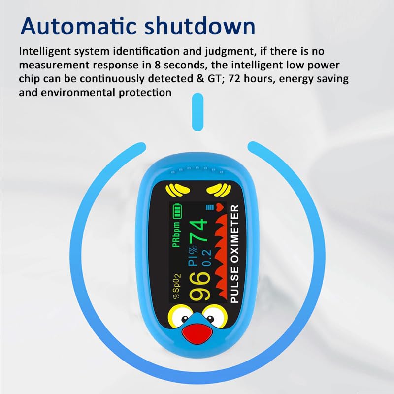 Rechargeable Child Pulse Oximeter – Oxygen Monitor for Kids and Babies, Pediatric Fingertip Blood Oxygen Saturation & Heart Rate Monitor with OLED Display, Auto Shut-Off, USB-C Charging Cable Included- blue