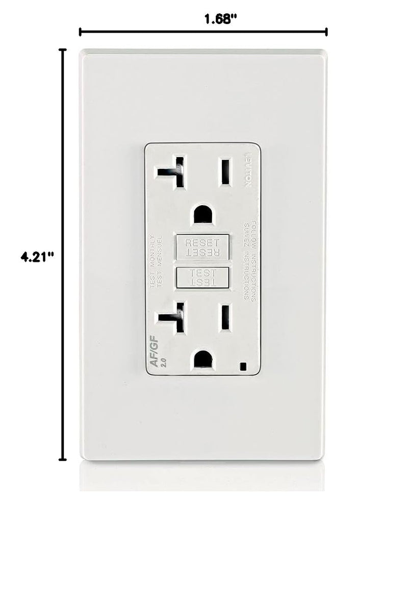 Leviton Dual-Function AFCI/GFCI Outlet, 20 Amp, Self Test, Tamper-Resistant with LED Indicator Light, Protection from Both Electrical Shock and Electrical Fires in One Device, AGTR2-W, White GFCI/AFCI Combination