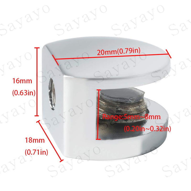 SAYAYO Glass Shelf Brackets, Glass Clamp Glass Railing for 5-8 mm Wood/Glass, 8Pcs Semicircle For 5-8mm (8Pcs)