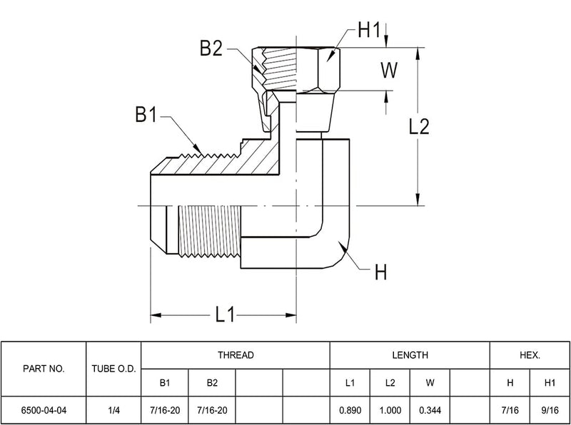 (2-PACK) 6500-04-04 Hydraulic Hose Adapter Fitting 1/4" Male JIC 37° Flare (7/16-20 UNF) × 1/4" Female JIC 37° Swivel Nut (7/16-20 UNF) 90° Elbow SAE Pipe Joints Connector Carbon Steel