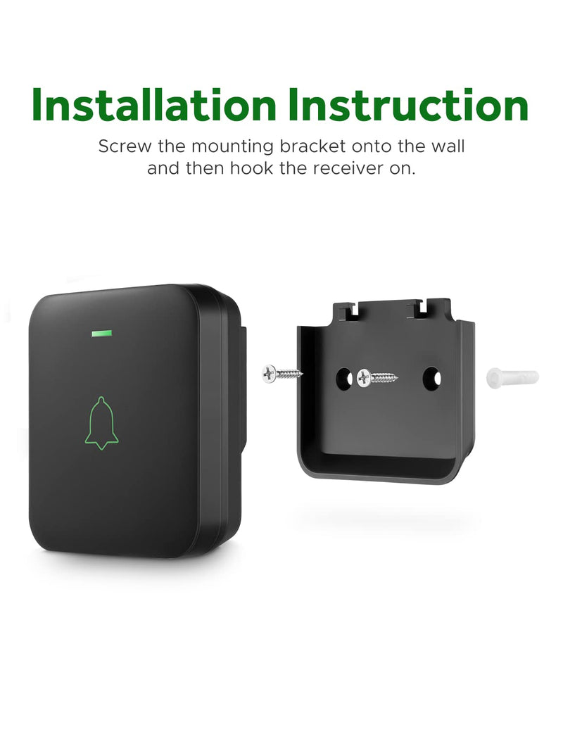 AVANTEK Wireless Door Bell, BA-11 Waterproof Battery Operated Doorbell Chime Operating at 1000 Feet, Portable Door Chime kit with 52 Melodies, 5 Volume Levels, and CD Quality Sound Black