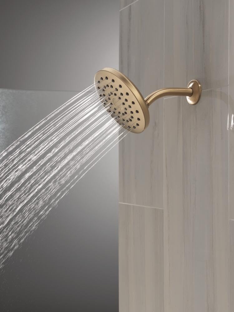 Delta PivotPro Brushed Gold Rain Showerhead, Single Setting 7 Inch Round Shower Head, Showerheads, 1.75 GPM Flow Rate, Champagne Bronze 75104CZ Metallic Spray Face