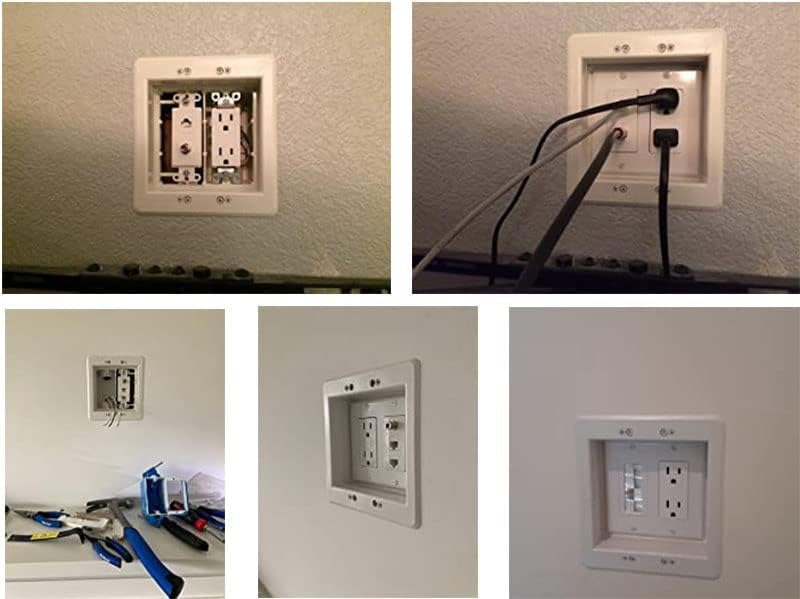 iMBAPrice IMBA-TVBU505K Recessed TV Outlet Box, 2-Gang Power & Low Voltage Cable Management with Receptacle & Brush Plate for Flush Wall-Mounted TVs, White