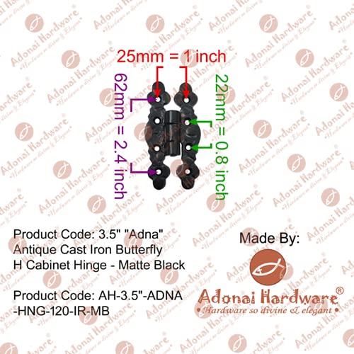 Adonai Hardware 3.5" "Adna Antique Cast Iron Butterfly H Cabinet Hinges (4 Pack, Matte Black) for Barn Doors, Cupboards, Wooden Jewelry Box, Furniture, Treasure Chest and Trunks
