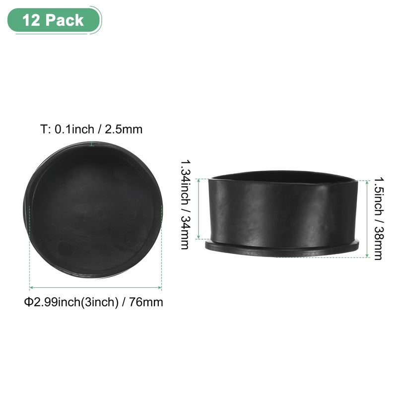12-Pack Chair Leg Caps, 3 Inch(76mm) PVC Chair Leg Floor Protectors for Folding Chairs/Metal Chairs/Furniture Table/Hardwood Floors, Round Non-Slip Cover End Tips [Black] 12