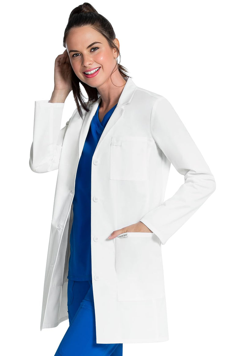 Cherokee Women's Lab Coat Modern Classic Fit 33" Doctors Coat with 3 Pockets CK452 Medium White