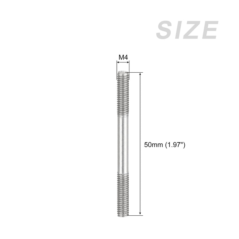 METALLIXITY Double Ended Stud Screws (M4 Thread 50mm Length) 20pcs, 304 Stainless Steel Dual Threaded Rod Bolts - for House Maintenance M4x50mm 20