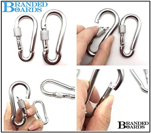 Black & Silver Heavy Duty Bushcraft Locking Thumb Screw Closure Zinc-Galvanized Steel Carabiner Spring Snap Clip Link Hooks 200-400lb Load. 6 & 12 Packs 5cm 6-Pack Silver