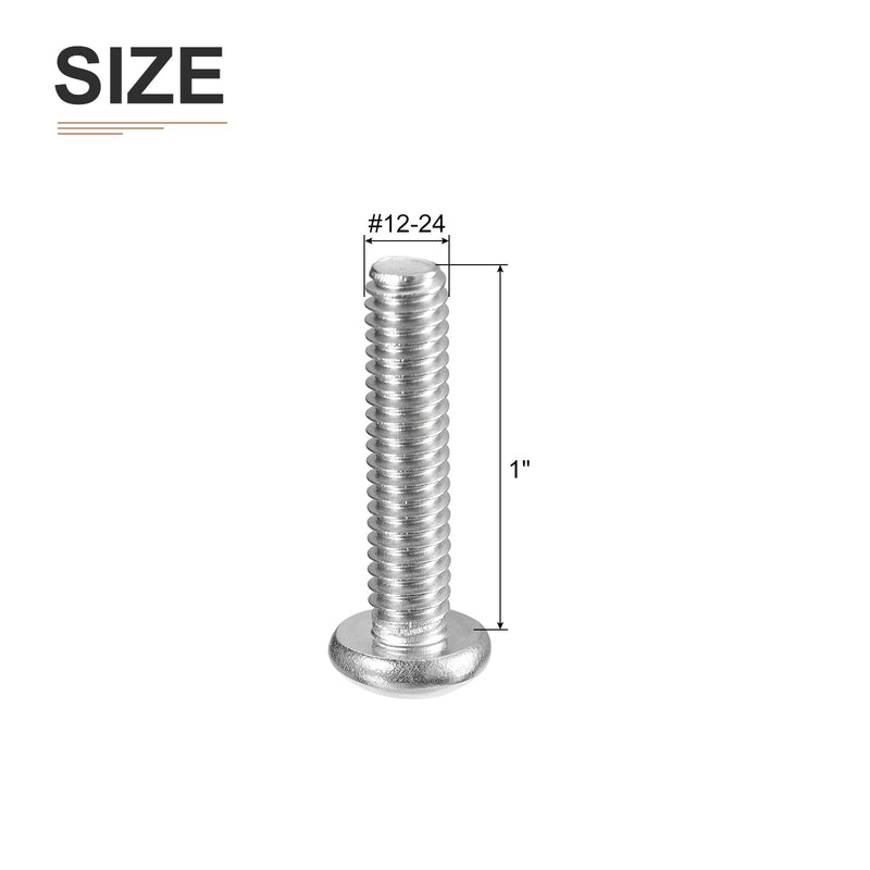 #12-24x1" Pan Head Machine Screws, 50Pcs 304 Stainless Steel, Phillips Drive, UNC Full Thread, Bright Finish, Screws Bolts Kit #12-24x1" 50