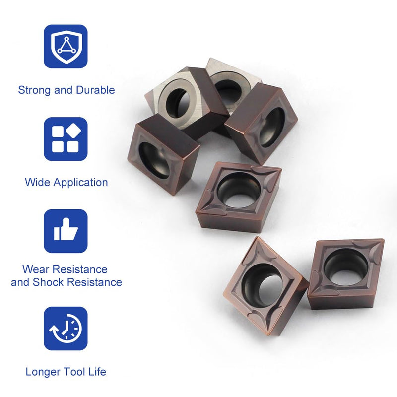 Carbide Turning Inserts CCMT09T304 CCMT32.51 Lathe Turning Tool Holder Indexable Inserts for Steel Metal Machining, 10 Pieces