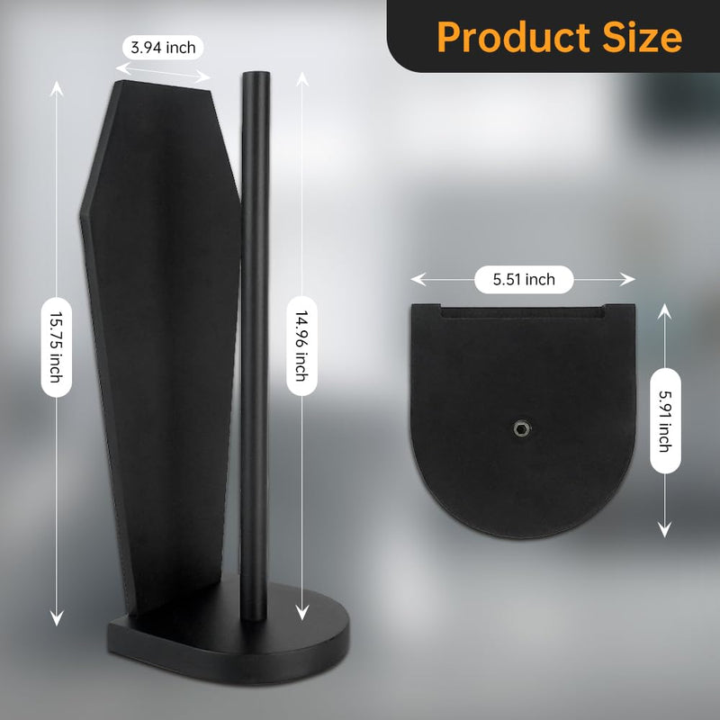 Gothic Coffin Toilet Paper Holder Stand - Free Standing Matte Black Bathroom Storage, Solid Wooden with 5 Anti-Slip Pads, Spooky Dark Aesthetic Bathroom Decor