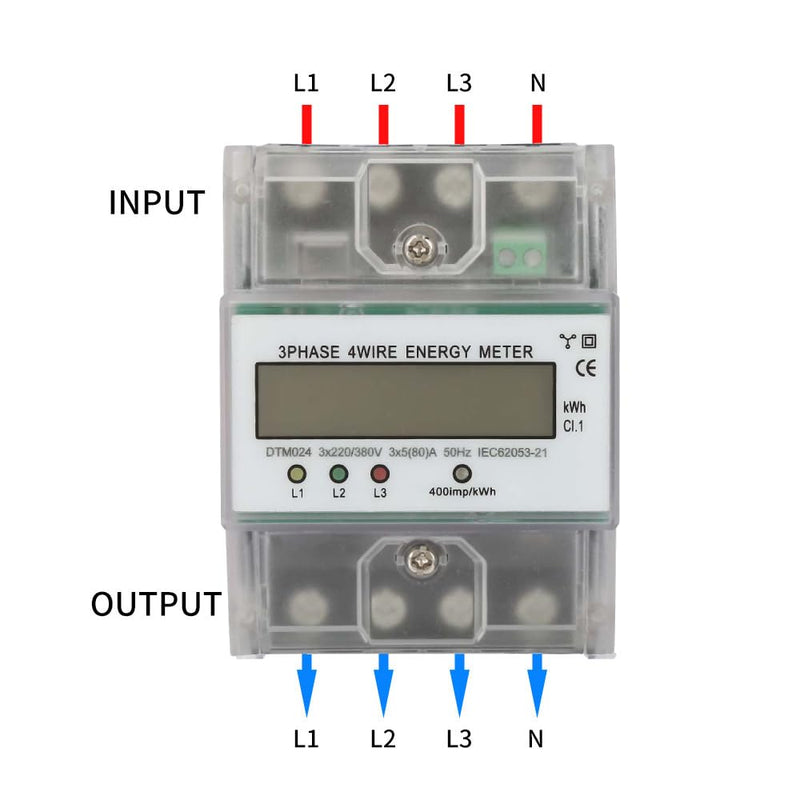 Three Phase 4P KWh Meter 220/380V 5-80A Digital Electric Power Consumption Monitor LCD Backlight