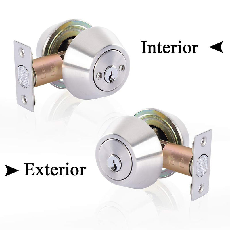 Double keyed Deadbolt Lock - Keyed on Both Sides, 2-Way Adjustable Cylinder Deadbolt (Privacy/Passage), Satin Stainless Steel (Silver, Single Cylinder) (Silver, Double Side)