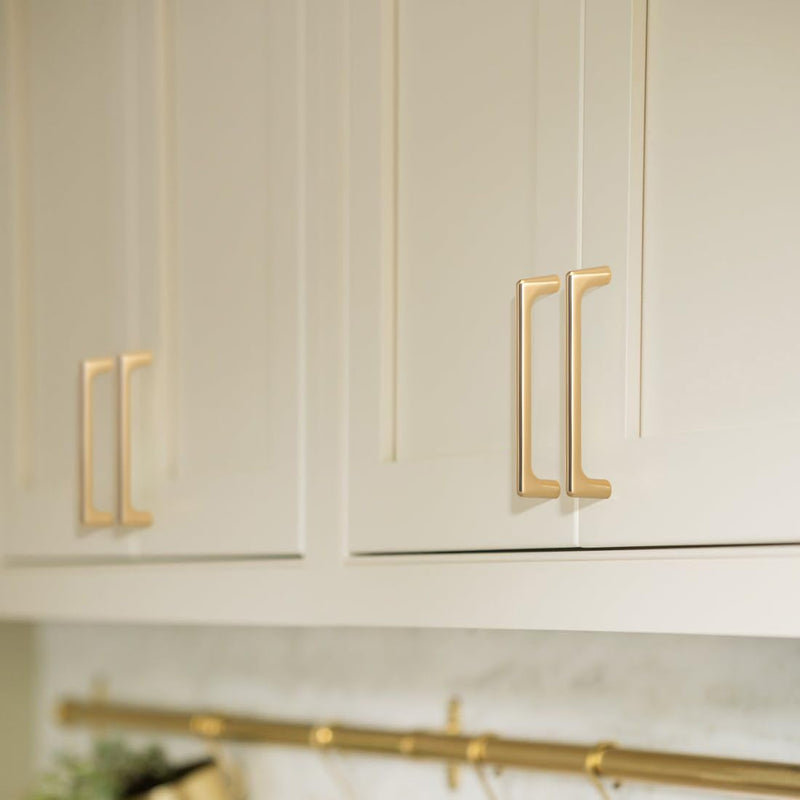 YAGU Modern 5 Pack Polished Brass Cabinet Pulls 5 Inch Hole Center Kitchen Drawer Handles Shining Golden Hardware for Bathroom Cupboard Dresser Wardrobe Closet 5 in hole centers