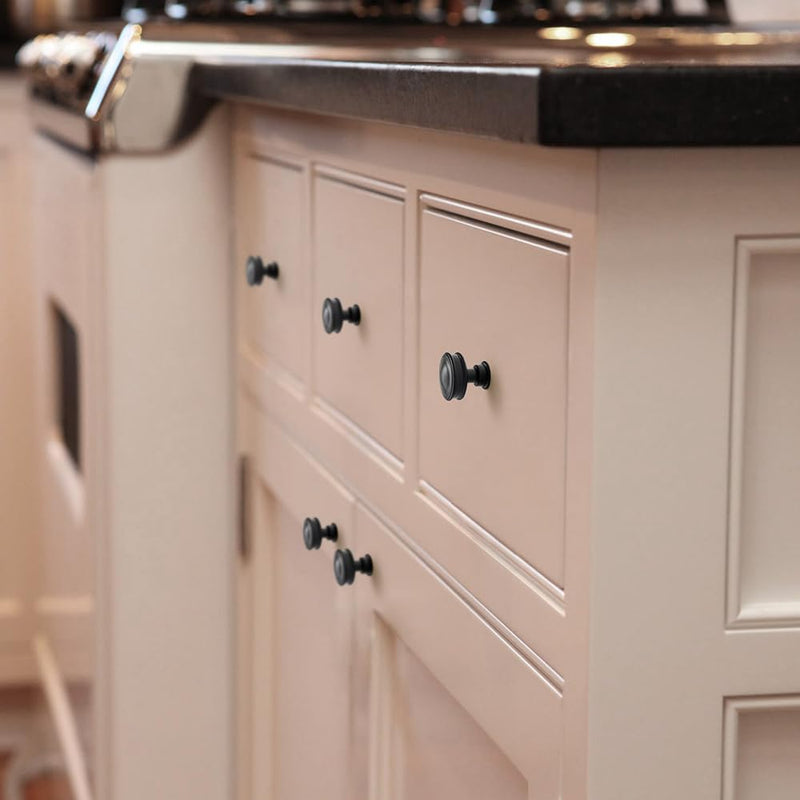 Goo-Ki 6 Pack Matte Black Round Cabinet Knobs – Smooth Domed Top with Subtle Flared Base Handles for Elegant Kitchen