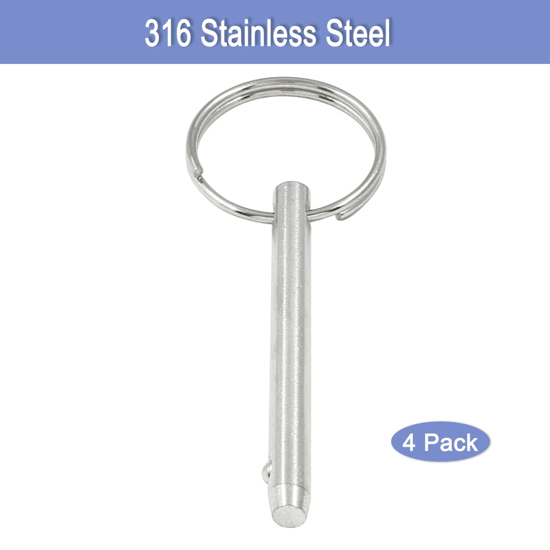 4pcs Quick Release Pin, 3/16" (4.8mm) Diameter, Usable Length 1-1/2", Overall Length 2", 316 Stainless Steel Bimini Top Pins for Boat Marine Hardware 3/16"D x 1-1/2"L 4