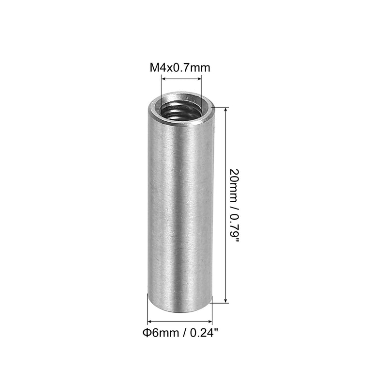 uxcell 10Pcs M4 Round Connector Nuts, 304 Stainless Steel Coupling Nut 20mm/0.8" Length Sleeve Rod Bar Stud Nut for Bracket, M4x20x6mm 10