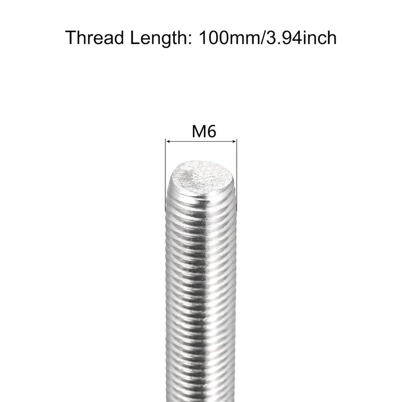 TOP-VIGOR 10Pcs M6-1.0 x 100mm Length Fully Threaded Rod, 304 Stainless Steel Right Hand Threads Rods, Fully Studding Rod Bar for Anchor Bolts, Clamps, Hangers and U-Bolts M6 x 100mm