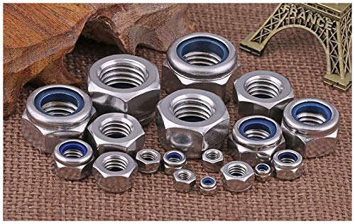 M10x1.5mm Nylon Lock Nuts,10pcs 304 Stainless Steel Nylon Insert Hex Lock Nuts for Industrial and Construction Fasteners M10