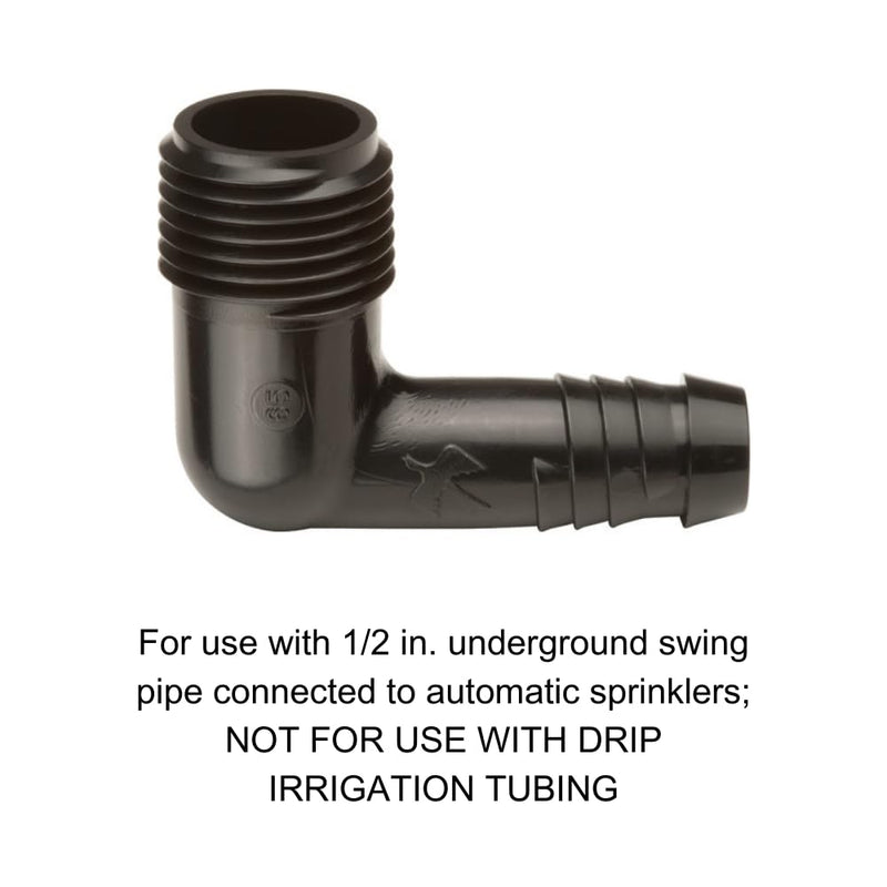 Rain Bird SWGE050B EZ Swing Pipe Elbow Fitting, 1/2" Male Pipe Thread x 1/2" Barb, 10 Count (Pack of 1) 10 Count (Pack of 1) 1/2" MNPT x 1/2" Barb Elbow