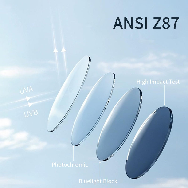 Photochromic Anti Bluelight UV400 Auto-Darkening Clear to Smoke Lens Transitional ANSI Z87.1 Safety SunglassesGlasses Clear (Grey Shield)