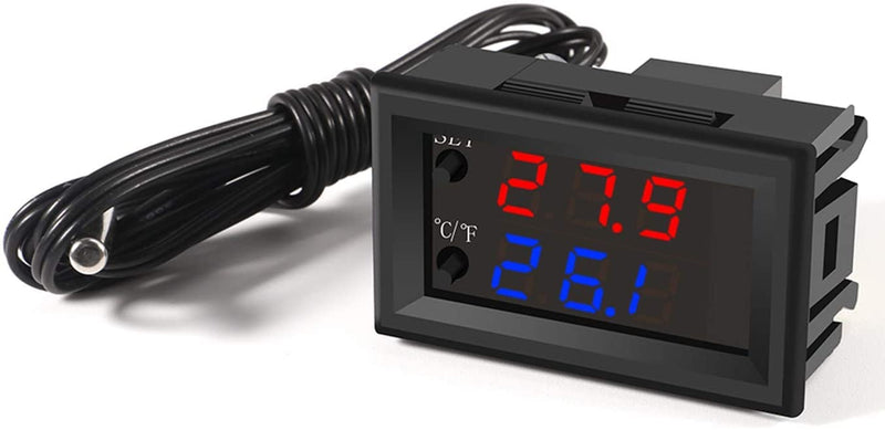 5PCS 12V Electronic Temperature Controller Programmable -50 to 110 Degree Celsius Heating/Cooling Thermostat Control Switch Module NTC Waterproof Sensor Probe Dual Color LED Display Monitor 5PCS