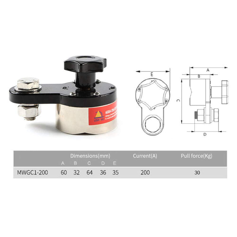 Welding Clamps, 200A Magnetic Welding Ground Clamp, 9255-1060 Switchable On/Off Controlled Rare Grounding Magnet Connector