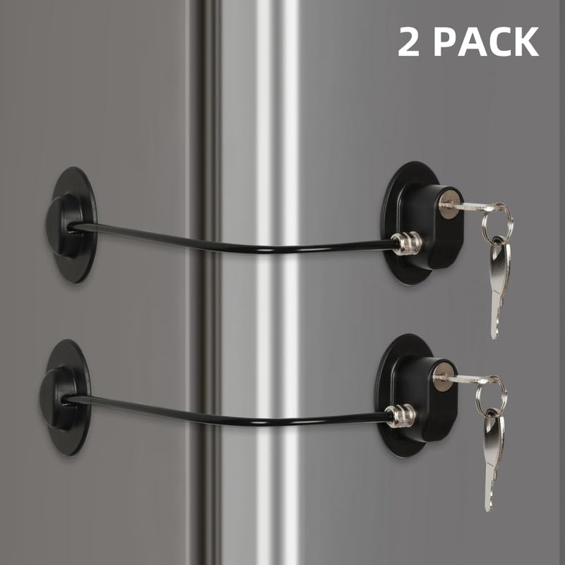 2 Pack Refrigerator Door Locks with 4 Keys, File Drawer Lock, Freezer Door Lock and Child Safety Cabinet Locks by REZIPO Black