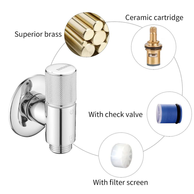 Brass Angle Valve G1/2" xG1/2", Metal Water Valve with Ultrathin Design for Use in Narrow Spaces,Wall Mounted Chrome Plating Valve for Basin Kitchen, Flush Toilet (Chrome)