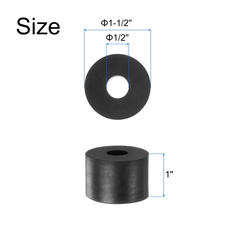 uxcell 8pcs Rubber Spacers 1-1/2" OD, 1/2" ID, 1" Height Round Anti Vibration Spacer Rubber Bushing Grommets Thick Rubber Washers for Home Car Accessories 1-1/2" OD x 1/2" ID x 1" Height