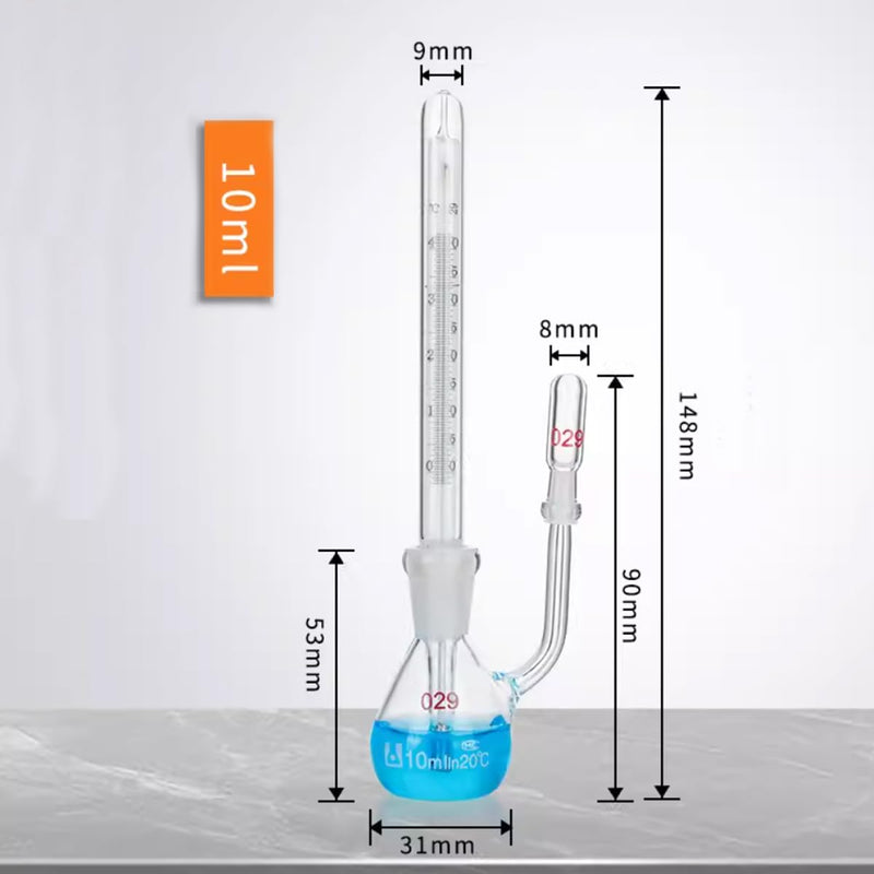 Laboratory Glass Pycnometer with Thermometer Borosilicate Glass Specific Gravity Bottle Lab Glassware for Determining Liquid Density Labs (10ml) 10ml