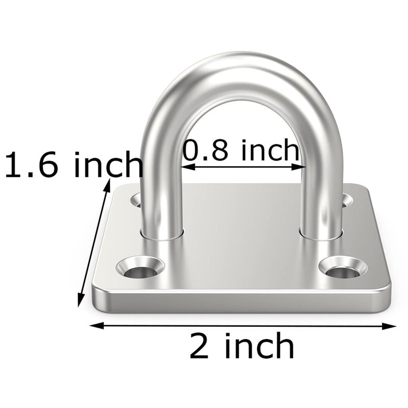 4 Pcs 2 x 1.6 Inch 304 Stainless Steel Ceiling Hooks Pad Eyes Plate Marine Hardware Hooks with Screws Square Eye Plate (set of 4) - NewNest Australia