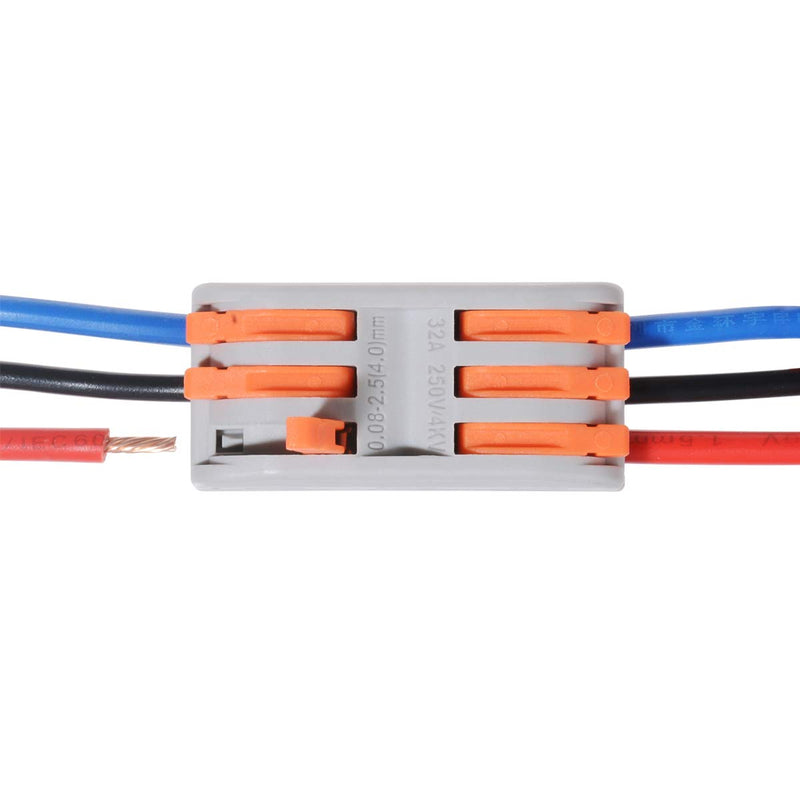 10pcs Conductor Compact Connectors Lever Wire Nut Electrical Connectors with Fixed Base for 3 Circuit Inline Splices 28-12 AWG 10 Pcs 3 series circuit