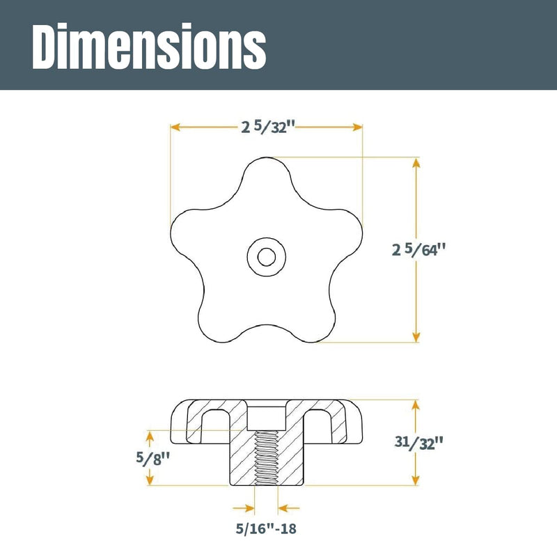 POWERTEC 71121V T Track Knob Kit w/Threaded Knobs and 5/16”-18 T Track Bolts, 16 Piece Set, T Track Accessories for Woodworking Jigs and Fixtures 5/16”-18 threaded, 16 Piece Set Knob Kits
