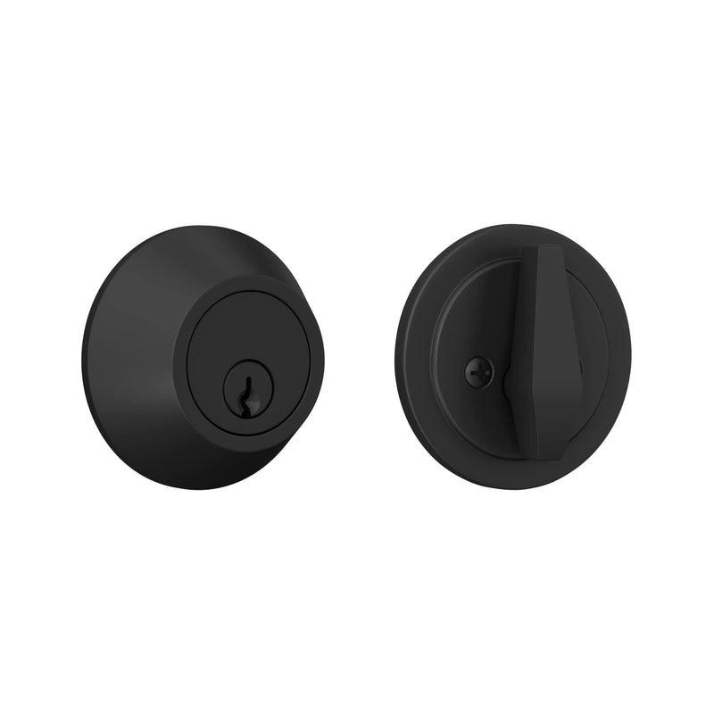 Deadbolt with Round Trim, Keyed 1 Side, Matte Black Finish