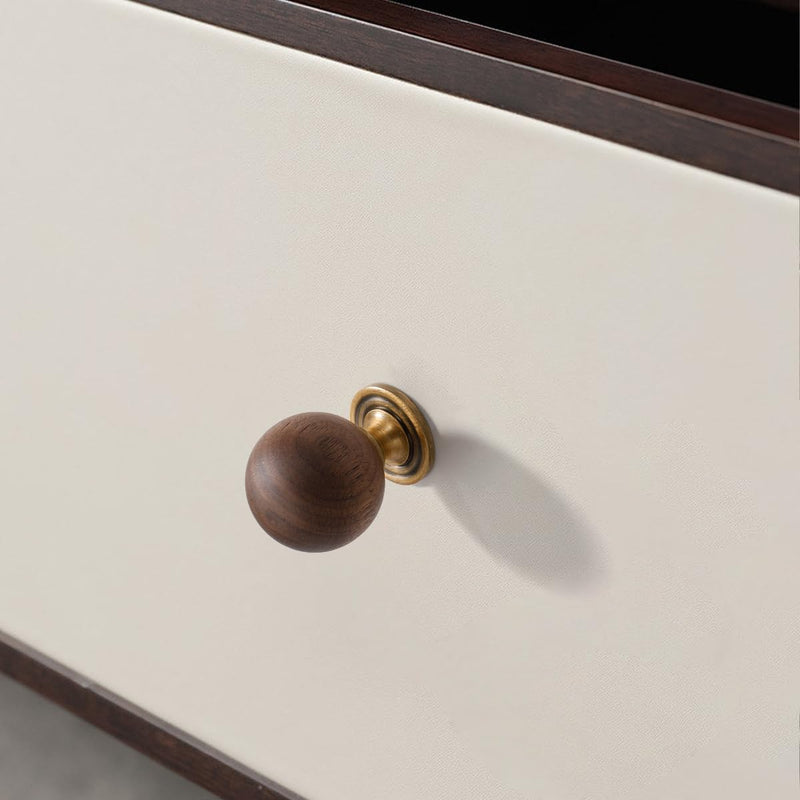 10 Pack Walnut Wood Sphere 1.18 Inch (30mm) Copper Base Wood Kitchen Pulls Cabinets Furniture Pull for Dresser Wardrobe Cupboard Drawer Knobs 10 Pack Walnut Color