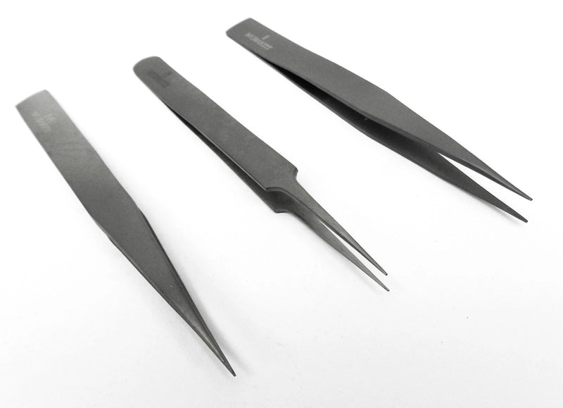 Titanium Tweezer Set of 3 Precision Tweezers Ultra Light Non-Magnetic High Temp Style #1 - #5 - AA