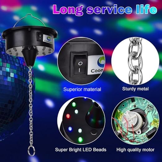Rotating Disco Ball Motor Light with Remote, 3-15RPM Adjustable Speed Disco Ball Spinner Light 18LEDs Heavy Duty for 12 16 20 24'' Large Mirror Ball Motor(NoIncludedBall),Wedding Christmas Party Decor