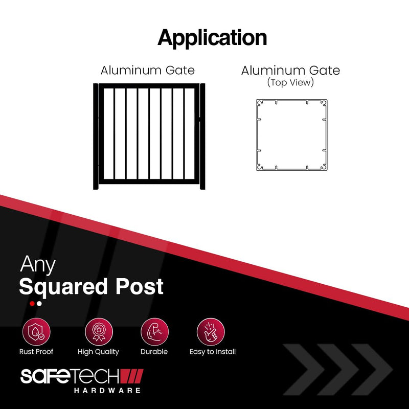 Safetech Hardware TopKlik Self Closing Gate Hinges | Self-Aligning Heavy Duty Spring Hinges | Adjustable Tension | Pool Safety Hinges | Any Square Post, Aluminum Gates | Swing Close 90bs SHG-90L Black