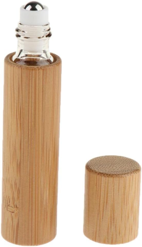 CUTICATE 2pcs 10ml Roll On Bottle Refill Bottle Bamboo Empty Container Essential Oil Perfume Divided Travel Reusable - NewNest Australia