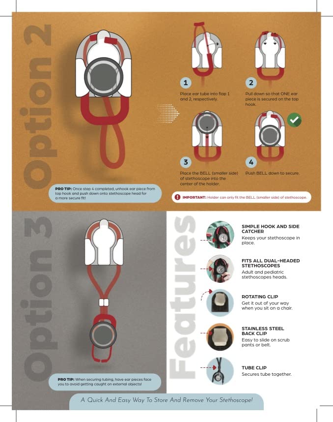 Stethoscope Holder Kit – Hip Clip with Rotating Clip for Neck Pain Relief + 3 BONUSES: Stethoscope AirTag Holder, Stethoscope Replacement Covers/Ear Pieces (Classic III & IV), and Bag Hanger Black