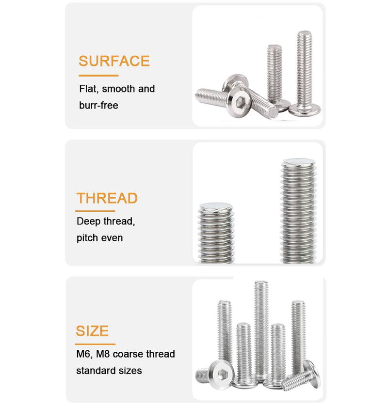 binifiMux 10pcs M6 x 40mm Flat Socket Cap Allen Bolts Rivet Screws Connecting for Furniture 304 Stainless Steel