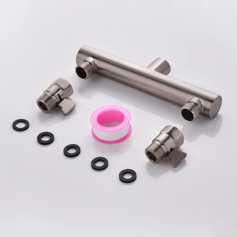 Shower Head Manifold with Double Outlet and Shut Off Valves for Dual Sprayer Showering System,Can Connect Two Showerheads,Brushed Nickel,STN02 5.9-inch Brushed Nickel