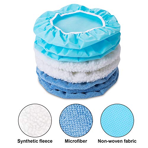20 Pieces Car Orbital Buffer Polisher Pad Bonnet Microfiber Max Bonnet Polishing Buffing Pad Cover(7-8 Inches) 7-8 Inches Blue